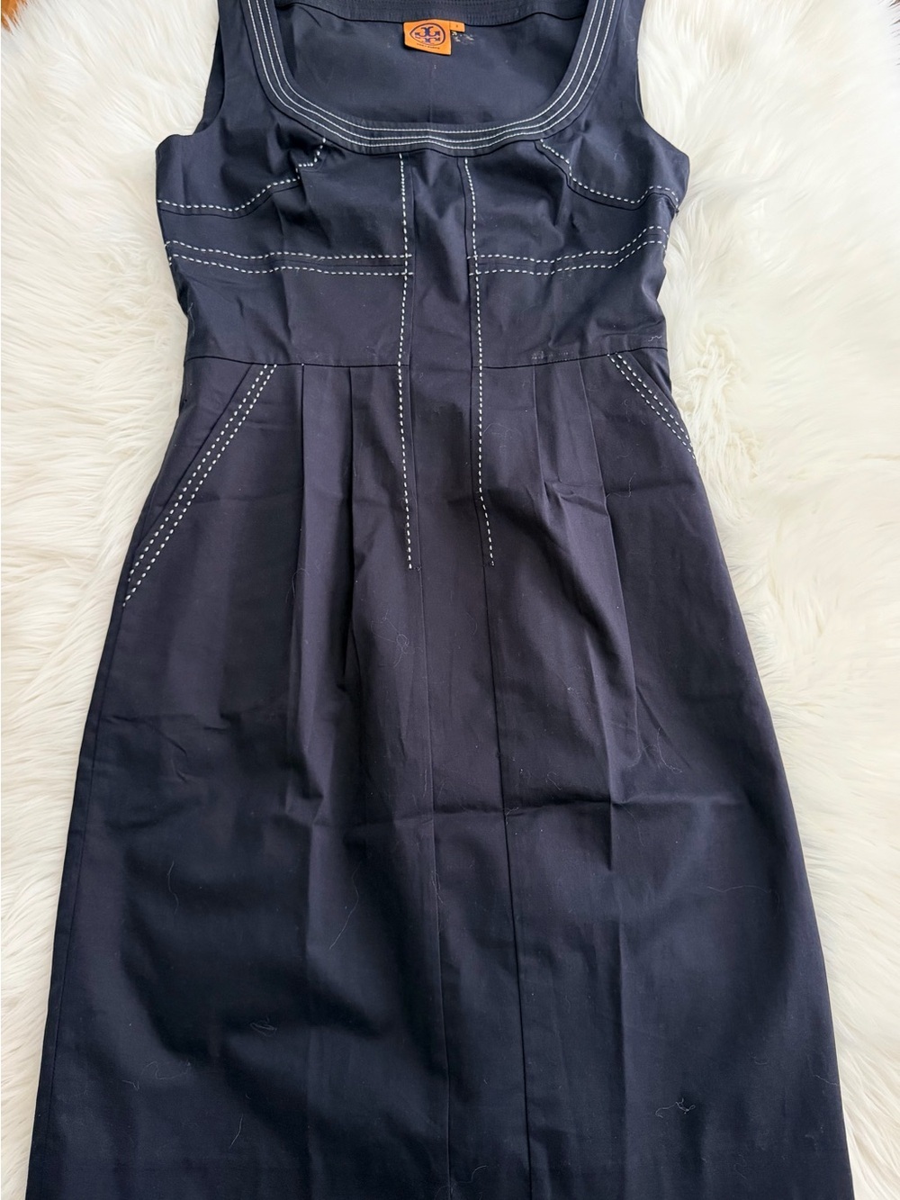 Tory Burch Navy Square-Neck Sleeveless Mini Dress - Picture 3 of 10